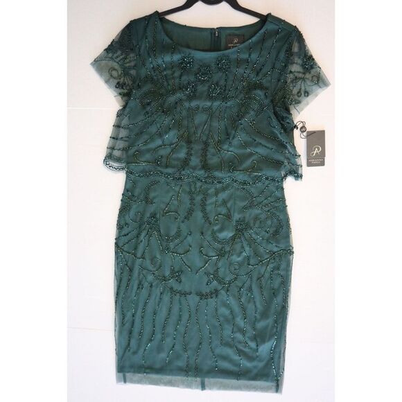 Adrianna Papell Women's Sz 6 Green Beaded Knee-Length Cocktail Party Dress - Picture 1 of 10